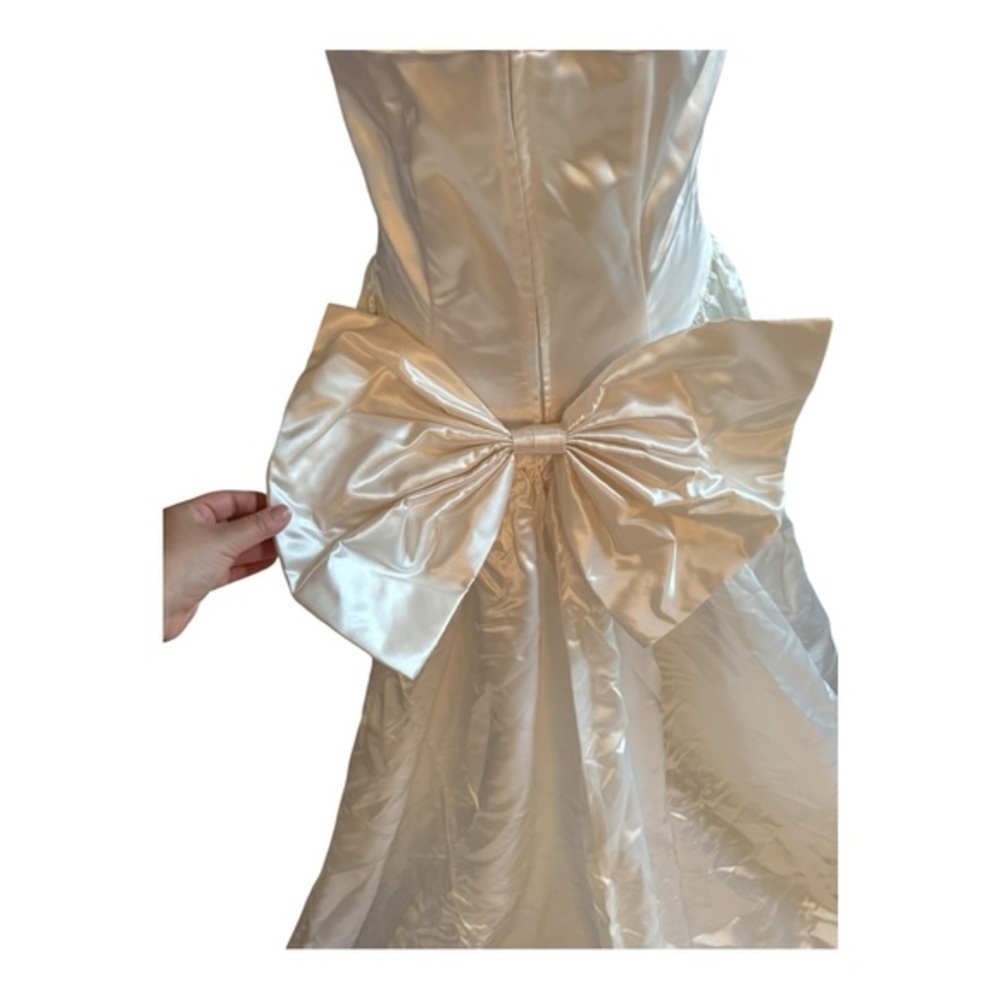 VTG DREAMY JESSICA MCCLINTOCK WEDDING GOWN SATIN REMOVABLE TRAINw/ACENT BOW sz10 - Picture 4 of 16